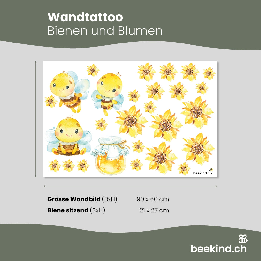 Wandtattoo Bienen und Blumen