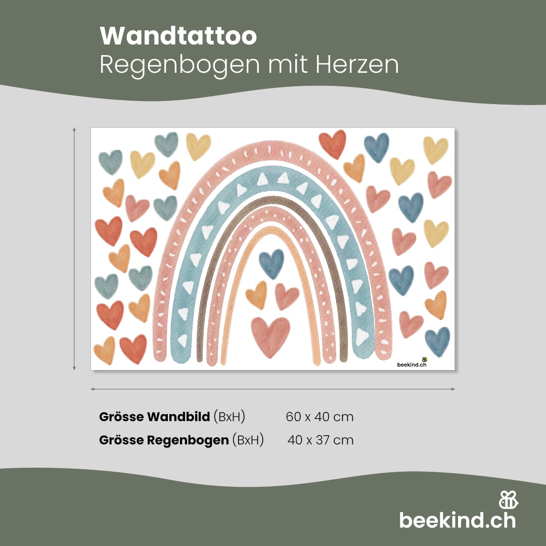 Wandtattoo Regenbogen mit Herzen